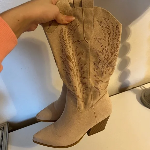 Faux Suede Nude Cowgirl Boots